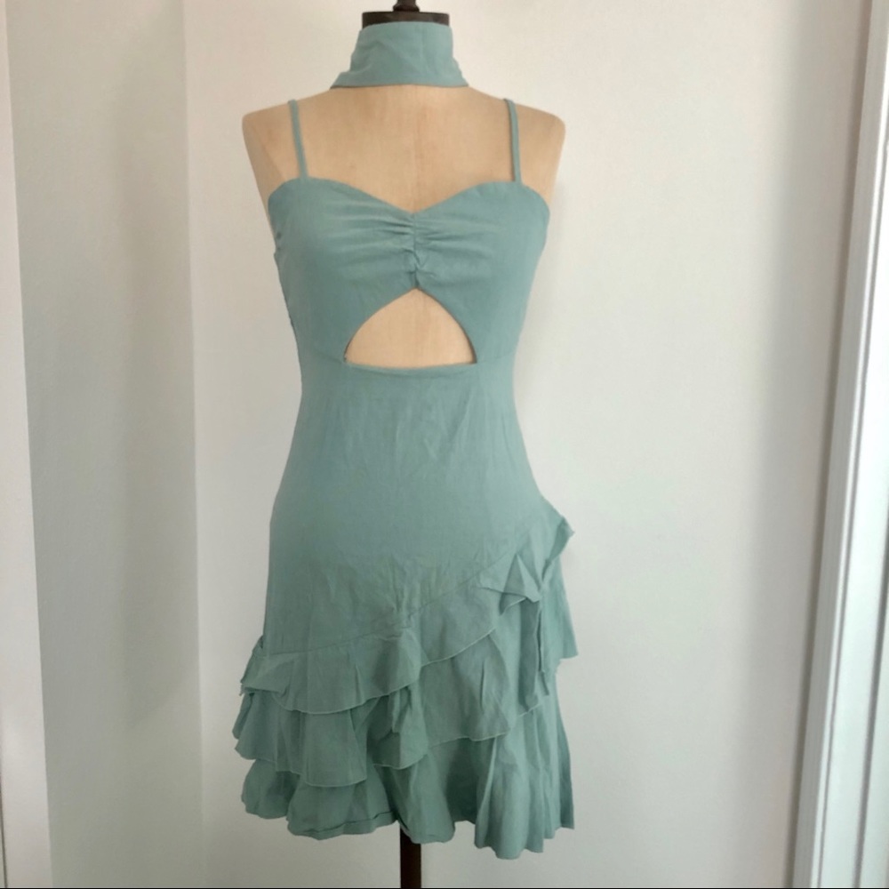 Green Cutout Ruffle Flirty Dress Sz S
